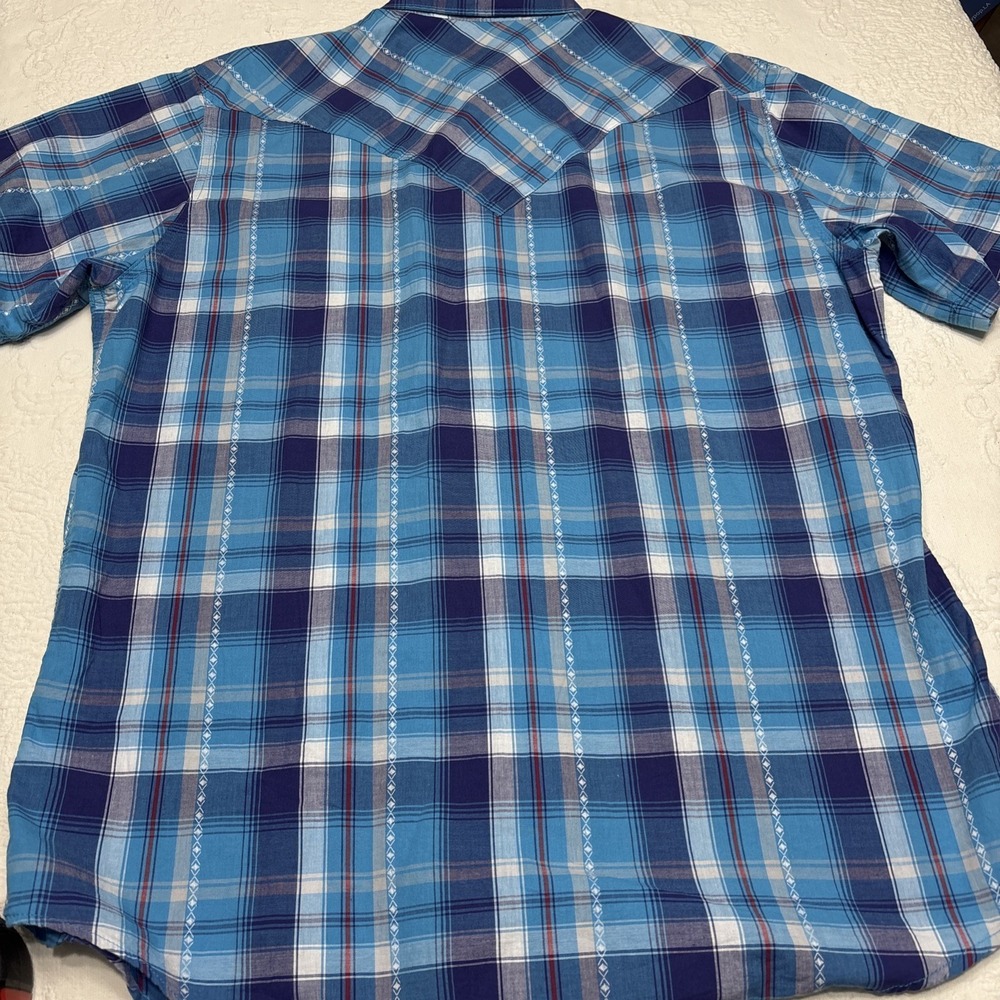 Roper Western Pearl Snap Shirt Mens X-Large Blue Plaid Embellished - Picture 9 of 12